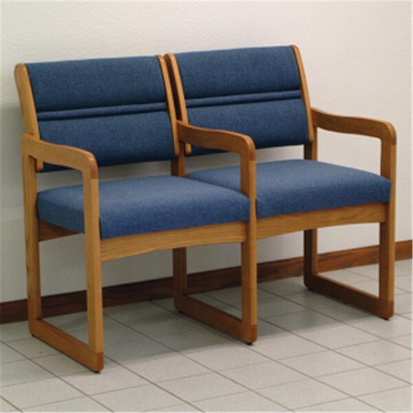 Wooden Mallet Valley Two Seat Chair with Center Arms in Medium Oak - Powder Blue - DW1-2MOPB