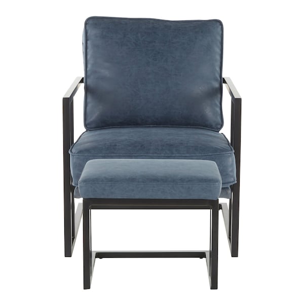 Lumisource Roman Lounge Chair and Ottoman in Black Metal and Blue Faux Leather - C2-ROMAN BKBU