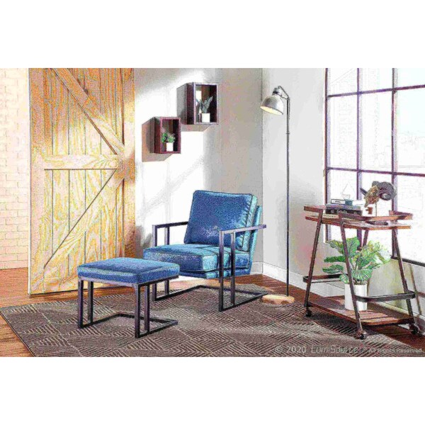 Lumisource Roman Lounge Chair and Ottoman in Black Metal and Blue Faux Leather - C2-ROMAN BKBU
