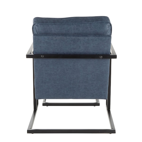 Lumisource Roman Lounge Chair and Ottoman in Black Metal and Blue Faux Leather - C2-ROMAN BKBU