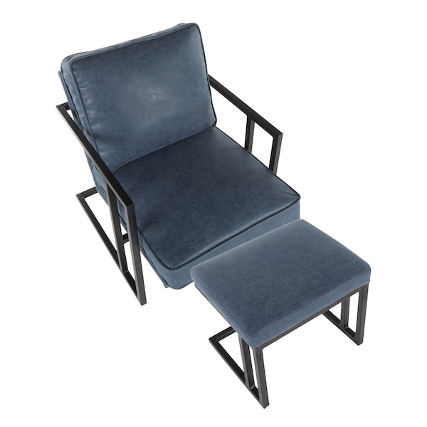 Lumisource Roman Lounge Chair and Ottoman in Black Metal and Blue Faux Leather - C2-ROMAN BKBU