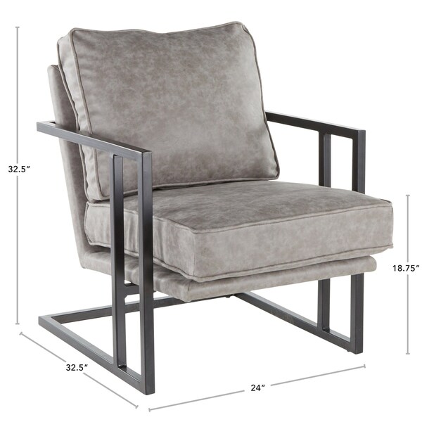 Lumisource Roman Lounge Chair and Ottoman in Black Metal and Blue Faux Leather - C2-ROMAN BKBU