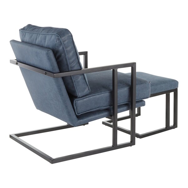 Lumisource Roman Lounge Chair and Ottoman in Black Metal and Blue Faux Leather - C2-ROMAN BKBU