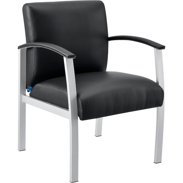 Global Industrial Synthetic Leather Reception Chair With Arms, Black W/ Silver Frame - 695865