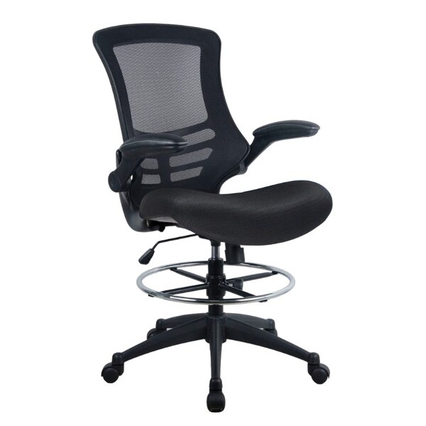 We'Re It Flip-2 Mesh Back Drafting Stool with Footring and Flip-up Arms, in Black - RI8815D-BLK