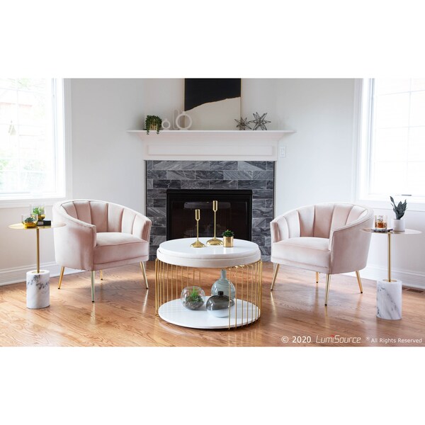 Lumisource Tania Accent Chair in Gold Metal and Blush Pink Velvet - CHR-TANIA AU+PK