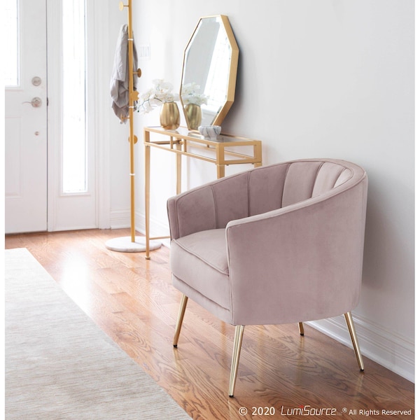 Lumisource Tania Accent Chair in Gold Metal and Blush Pink Velvet - CHR-TANIA AU+PK