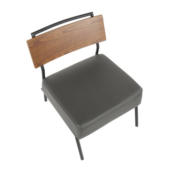 Lumisource Fiji Accent Chair in Grey Faux Leather with Walnut Wood Accent - CH-FIJI BK+GY