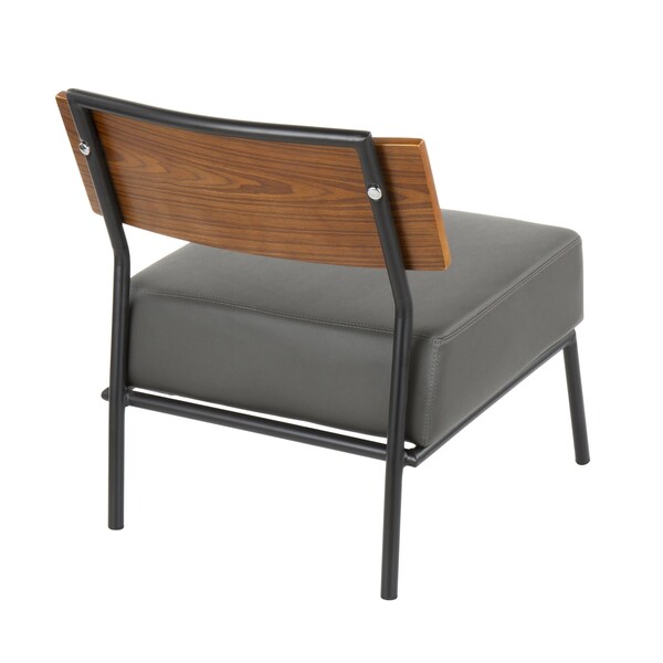 Lumisource Fiji Accent Chair in Grey Faux Leather with Walnut Wood Accent - CH-FIJI BK+GY