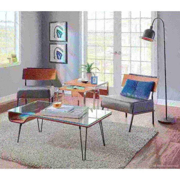 Lumisource Fiji Accent Chair in Grey Faux Leather with Walnut Wood Accent - CH-FIJI BK+GY