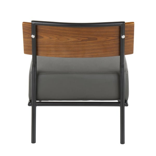 Lumisource Fiji Accent Chair in Grey Faux Leather with Walnut Wood Accent - CH-FIJI BK+GY