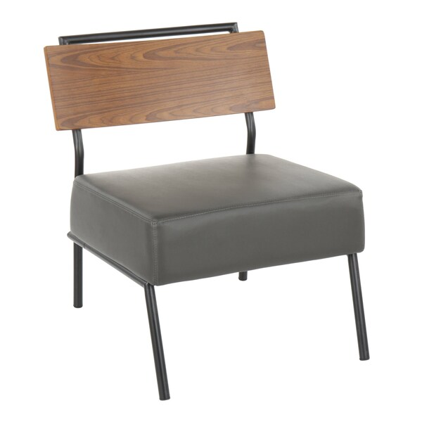 Lumisource Fiji Accent Chair in Grey Faux Leather with Walnut Wood Accent - CH-FIJI BK+GY