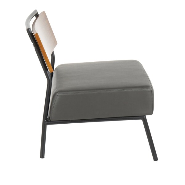Lumisource Fiji Accent Chair in Grey Faux Leather with Walnut Wood Accent - CH-FIJI BK+GY