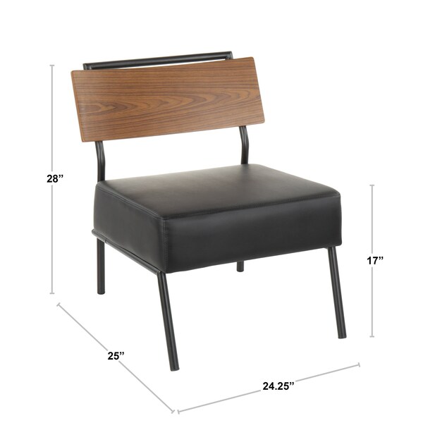 Lumisource Fiji Accent Chair in Grey Faux Leather with Walnut Wood Accent - CH-FIJI BK+GY