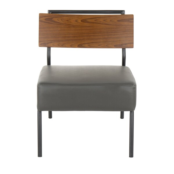 Lumisource Fiji Accent Chair in Grey Faux Leather with Walnut Wood Accent - CH-FIJI BK+GY