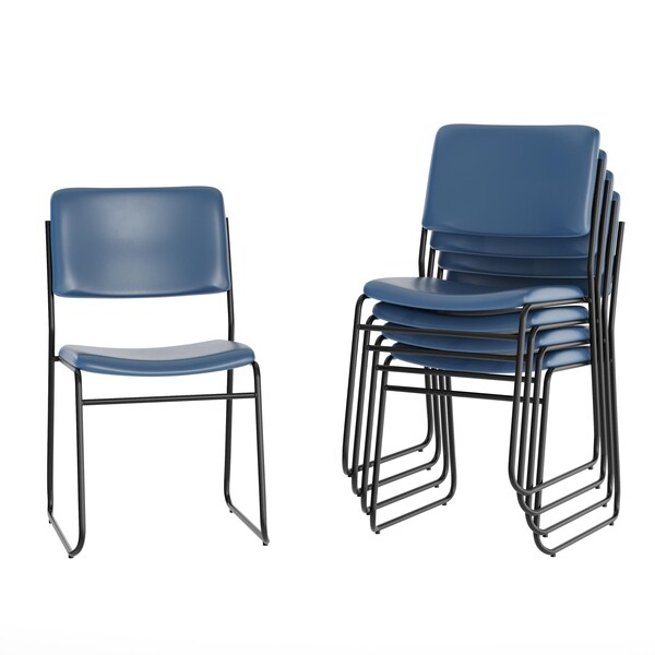 Flash Furniture HERCULES 500 lb. Capacity High Density Navy Vinyl Stacking Chair with Sled Base, 5PK - 5-XU-8700-NVY-B-VYL-30-GG