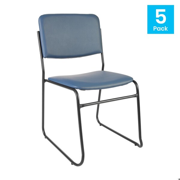 Flash Furniture HERCULES 500 lb. Capacity High Density Navy Vinyl Stacking Chair with Sled Base, 5PK - 5-XU-8700-NVY-B-VYL-30-GG