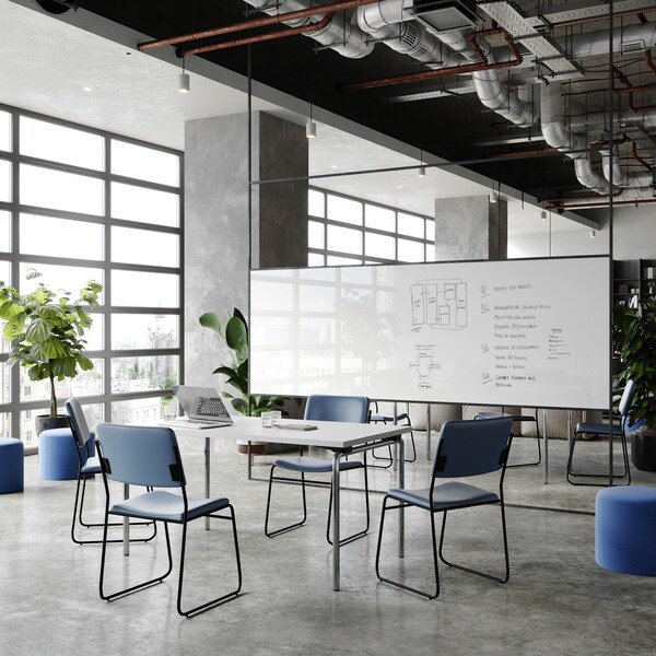 Flash Furniture HERCULES 500 lb. Capacity High Density Navy Vinyl Stacking Chair with Sled Base, 5PK - 5-XU-8700-NVY-B-VYL-30-GG