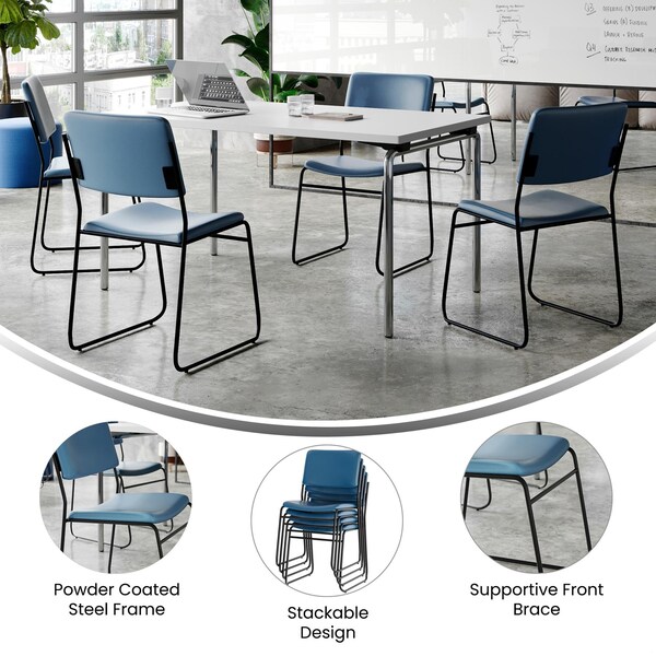 Flash Furniture HERCULES 500 lb. Capacity High Density Navy Vinyl Stacking Chair with Sled Base, 5PK - 5-XU-8700-NVY-B-VYL-30-GG