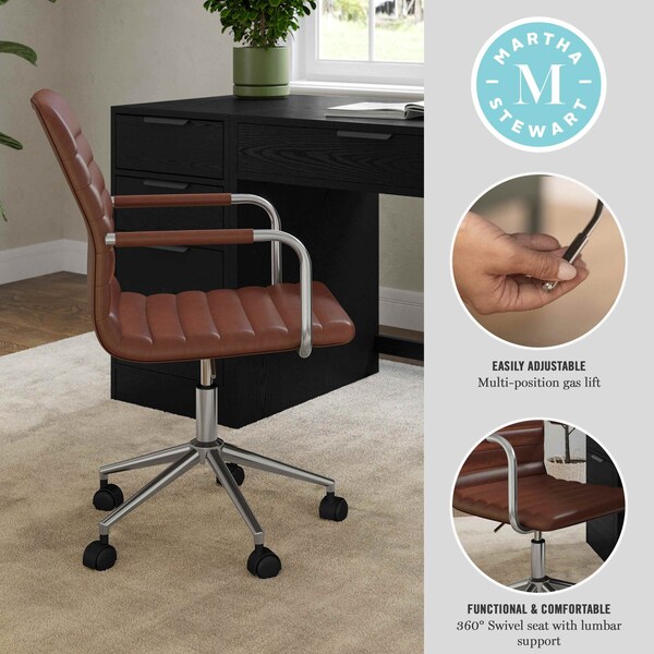 Martha Stewart Taytum Upholstered Office Chair in Saddle Brown/Polished Nickel - CH-142370-BR-MS