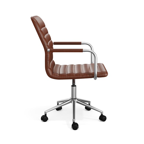 Martha Stewart Taytum Upholstered Office Chair in Saddle Brown/Polished Nickel - CH-142370-BR-MS