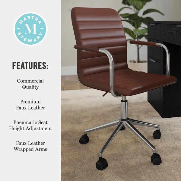 Martha Stewart Taytum Upholstered Office Chair in Saddle Brown/Polished Nickel - CH-142370-BR-MS