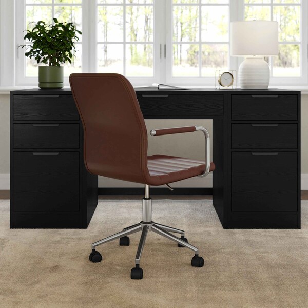 Martha Stewart Taytum Upholstered Office Chair in Saddle Brown/Polished Nickel - CH-142370-BR-MS