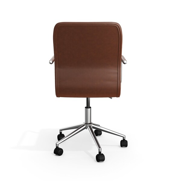 Martha Stewart Taytum Upholstered Office Chair in Saddle Brown/Polished Nickel - CH-142370-BR-MS