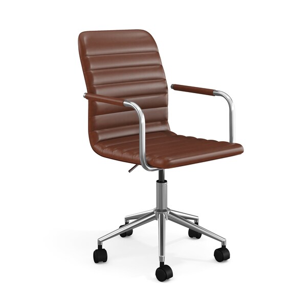 Martha Stewart Taytum Upholstered Office Chair in Saddle Brown/Polished Nickel - CH-142370-BR-MS