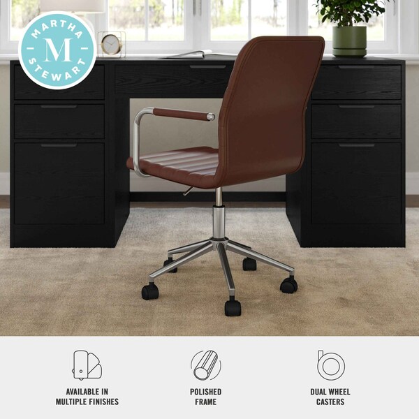 Martha Stewart Taytum Upholstered Office Chair in Saddle Brown/Polished Nickel - CH-142370-BR-MS