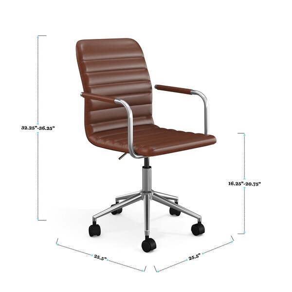 Martha Stewart Taytum Upholstered Office Chair in Saddle Brown/Polished Nickel - CH-142370-BR-MS