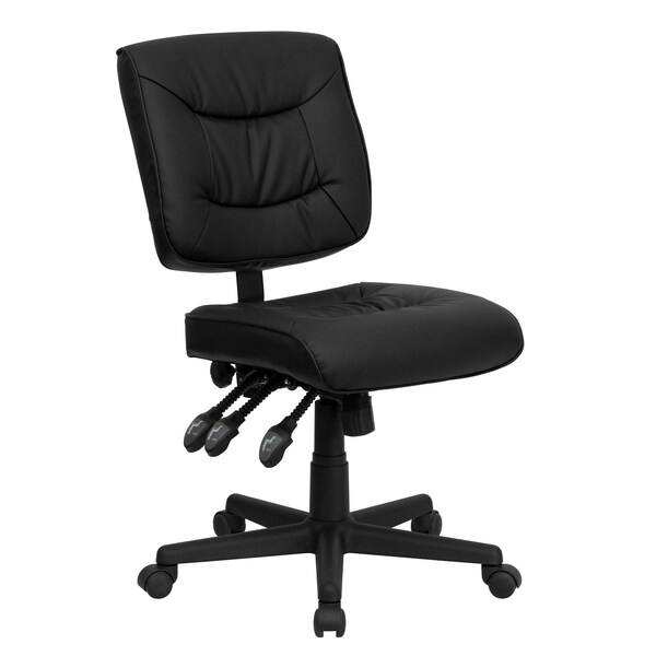 Flash Furniture Leather Task Chair, 22 1/4-, No Arm, Back, Seat, Frame: Black - GO-1574-BK-GG