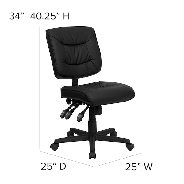 Flash Furniture Leather Task Chair, 22 1/4-, No Arm, Back, Seat, Frame: Black - GO-1574-BK-GG