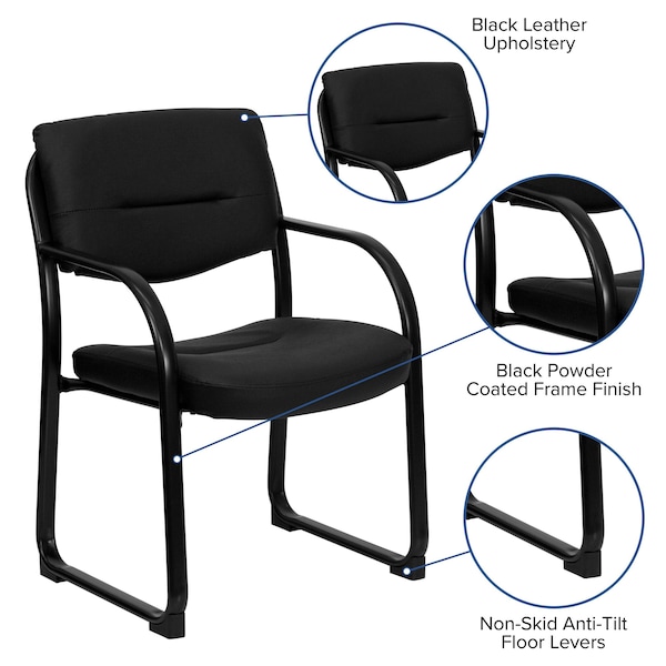 Flash Furniture Contemporary Executive Side Reception Chair, Black Seat, Black Back, 23" W 24-1/2" L 34" H, Curved - BT-510-LEA-BK-GG