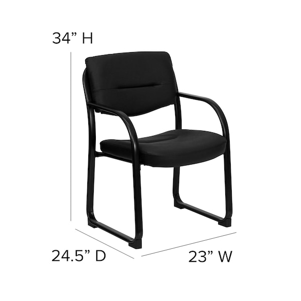 Flash Furniture Contemporary Executive Side Reception Chair, Black Seat, Black Back, 23" W 24-1/2" L 34" H, Curved - BT-510-LEA-BK-GG