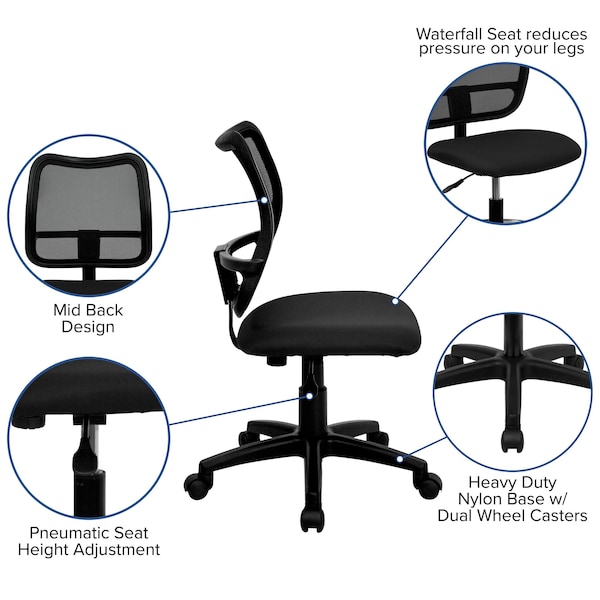Flash Furniture Fabric Task Chair, 21 1/2-, No Arm, Back, Seat, Frame: Black - WL-A277-BK-GG