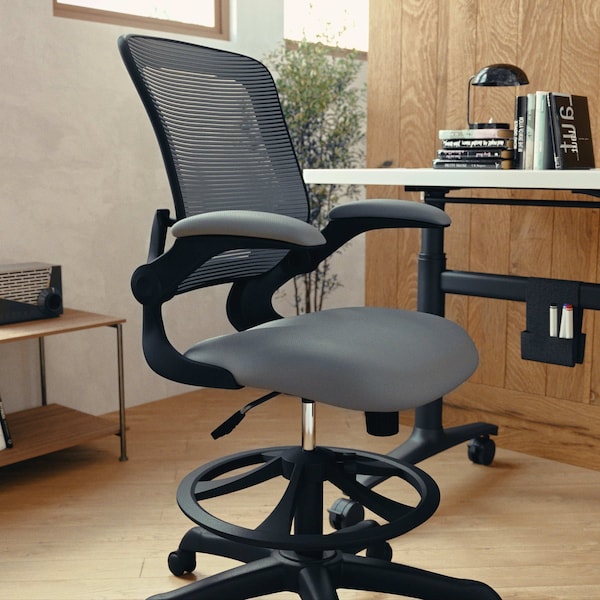 Flash Furniture Drafting Chair Dark Gray Mesh Drafting Chair, Mesh, Dark Gray - BL-ZP-8805D-DKGY-GG