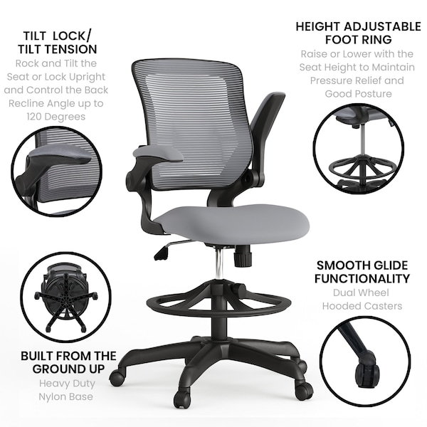 Flash Furniture Drafting Chair Dark Gray Mesh Drafting Chair, Mesh, Dark Gray - BL-ZP-8805D-DKGY-GG