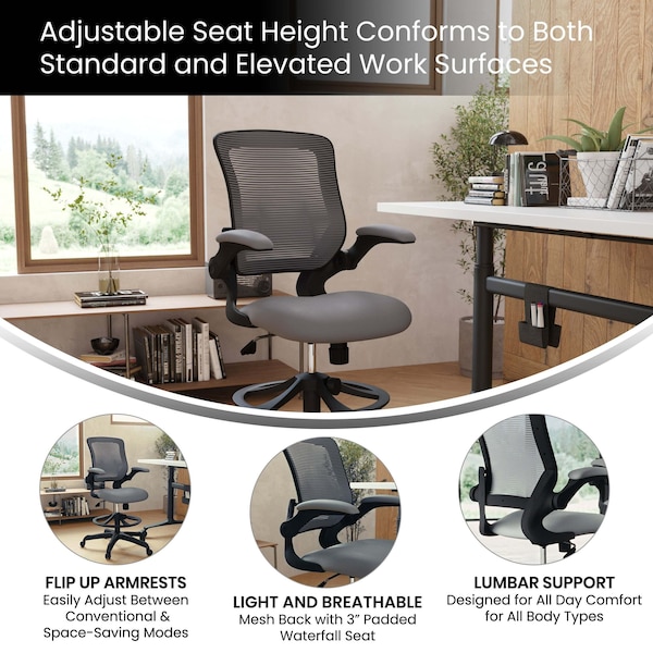 Flash Furniture Drafting Chair Dark Gray Mesh Drafting Chair, Mesh, Dark Gray - BL-ZP-8805D-DKGY-GG