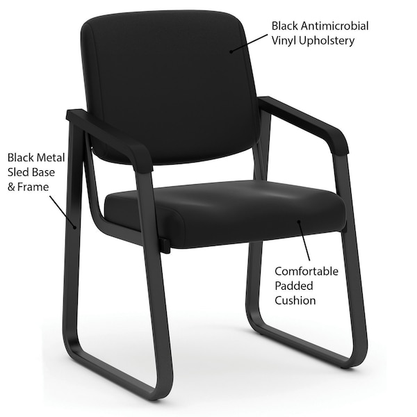 Officesource Value Collection Sled Base Guest Chair with Antimicrobial Vinyl Upholstery and Black Frame - OSGS4906PBK