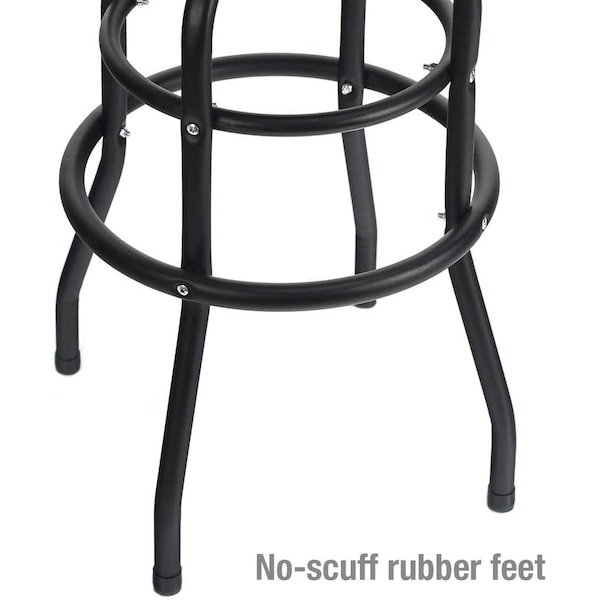 Prime-Line WORKPRO Garage Shop Stool, Swivel Cushion Seat, Black Powder Coated Legs & Footrest - W112003