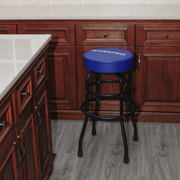 Prime-Line WORKPRO Garage Shop Stool, Swivel Cushion Seat, Black Powder Coated Legs & Footrest - W112003