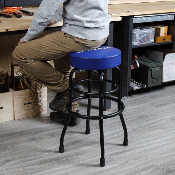 Prime-Line WORKPRO Garage Shop Stool, Swivel Cushion Seat, Black Powder Coated Legs & Footrest - W112003