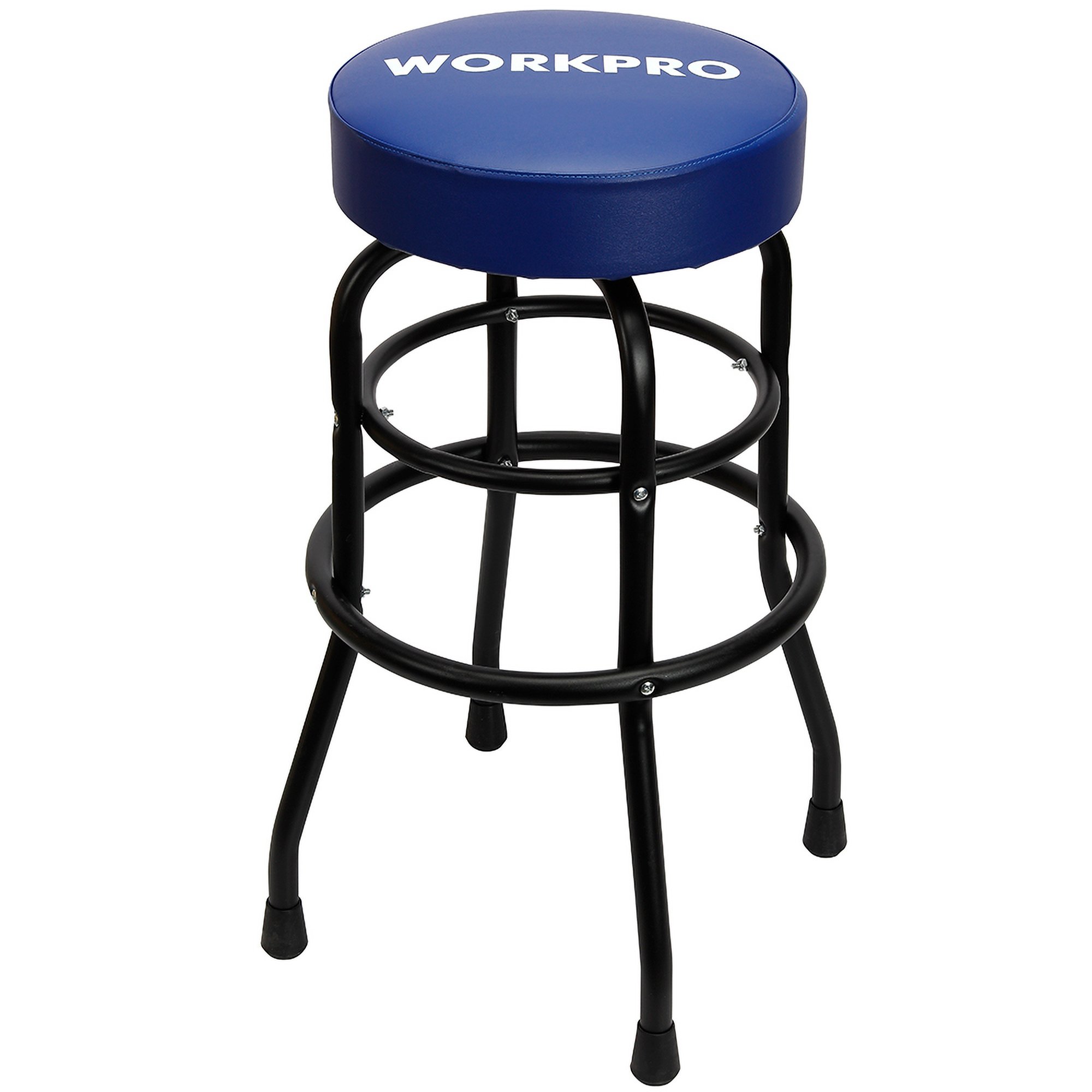 Prime-Line WORKPRO Garage Shop Stool, Swivel Cushion Seat, Black Powder Coated Legs & Footrest - W112003