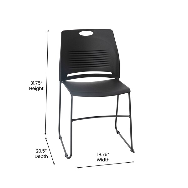 Flash Furniture Black Plastic Stack Chair with Steel Sled Base - RUT-NC499A-BK-GG