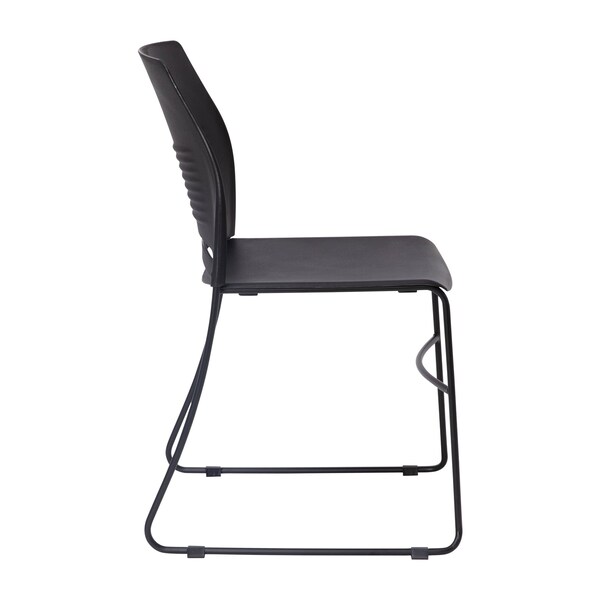 Flash Furniture Black Plastic Stack Chair with Steel Sled Base - RUT-NC499A-BK-GG
