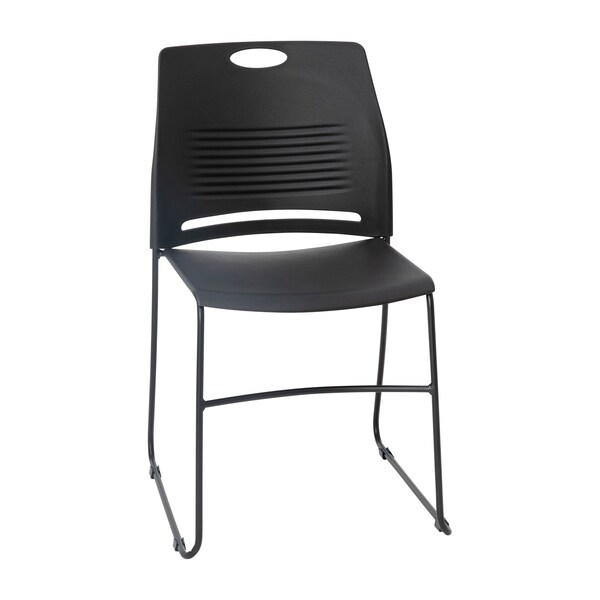 Flash Furniture Black Plastic Stack Chair with Steel Sled Base - RUT-NC499A-BK-GG