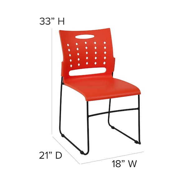 Flash Furniture Stack Chair, Orange Plastic, Sled Base - RUT-2-OR-GG
