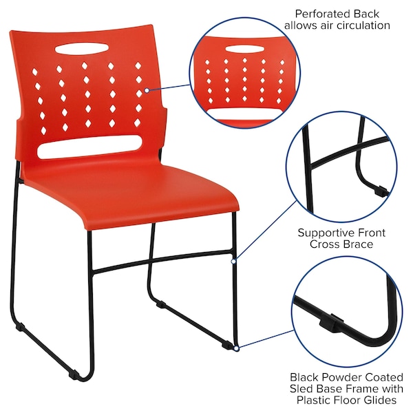 Flash Furniture Stack Chair, Orange Plastic, Sled Base - RUT-2-OR-GG