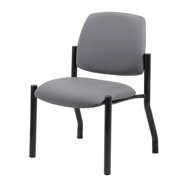 Boss Office Products Patient Guest Armless Chair, Black Steel Frame, Gray Antimicrobial Vinyl, 300 lb Capacity - B9595AM-GY